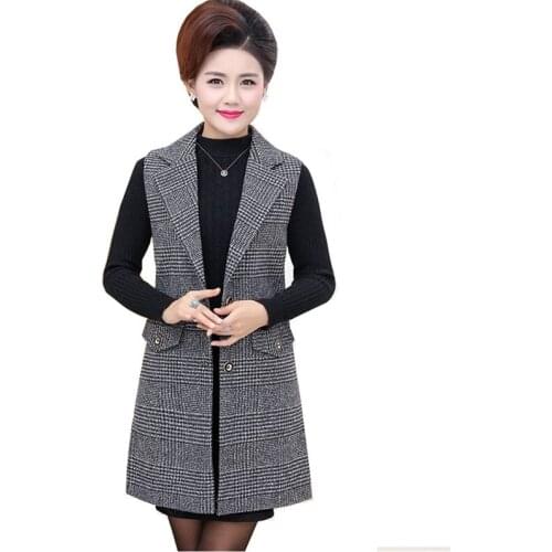 Plaid Vest Jacket 2019 Spring Autumn New Women Sleeveless Slim Jacket Single-breasted Casual Middle-aged Ladies Waistcoat 5XL