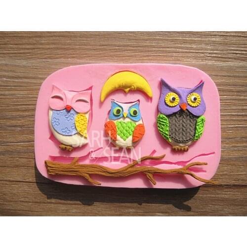 Kitchen Creative DIY Cake Mould Cartoon Branches Moon Owl Food-grade Silicone Chocolate Fondant Mold Clay Mold A686