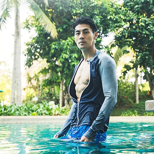 OhSunny Swimsuit Men Rash Guard Long Sleeve Patchwork Anti-UV Sunscreen Sports Gym Tights Surfing Shirts Diving Tops Quick Dry