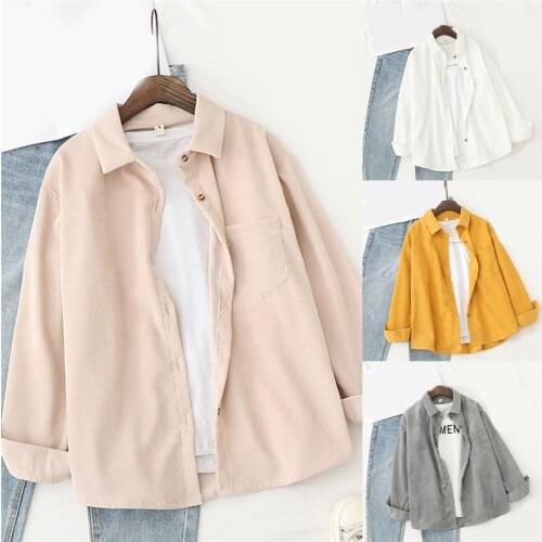 2020 Fashion Retro Women Casual Blouses and Tops Corduroy Shirts Spring Jackt Open Stitch Women Loose Shirt