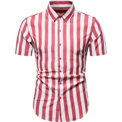 New large size short sleeve shirt striped mens European size half sleeve