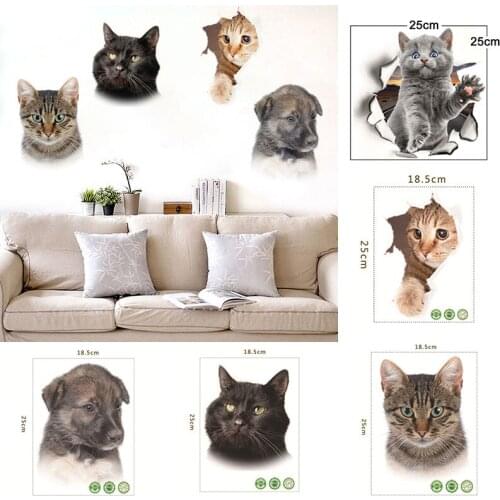 1PC 3D Cute Cat Animal Cartoon Cat Wall Sticker 3D Baby Kid Room Bathroom Decors Toilet Sticker Art Decals