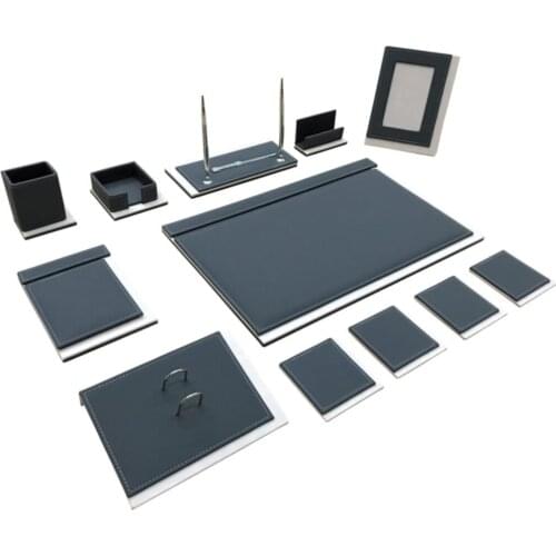 Desktop 11 Piece Luxury Leather Desk set-Anthracite Office Desktop Organizer Pad Cup Pad Photo Frame set Vip