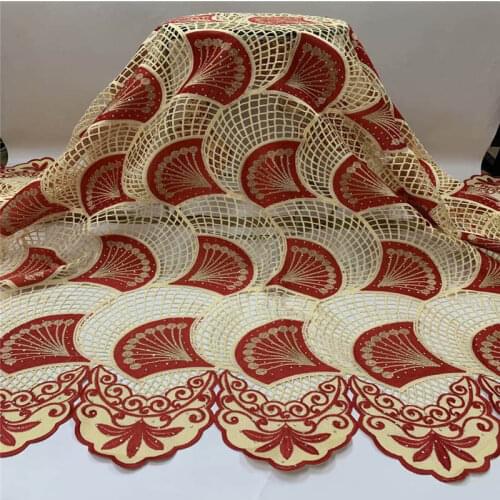 2020 Latest High Quality African Cord Guipure Fabric 5 Yards Embroidered Beaded Tulle Lace Fabric For Wedding Dress! ZQF1010135