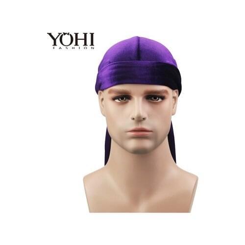 New 18 colors long tail Velvet Durags Bandana Turban Hat Wigs Doo Durag Biker Headwear Headband Pirate Hat Hair Accessories