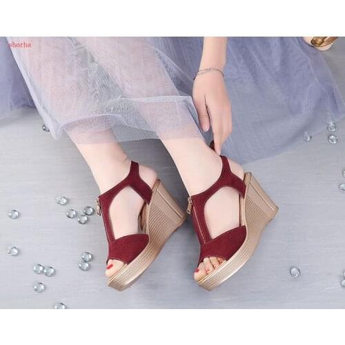 New Fashion Classic Women Sandals Wedge Sandals Platform Zip Summer Women Shoes Black Peep Toe Ladies Sandals Women Shoes