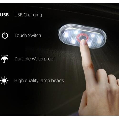 New Mini Car Interior Reading Light USB Charging Portable LED Roof Ceiling Lamp Night Touch Lighting Auto Accessories Universal