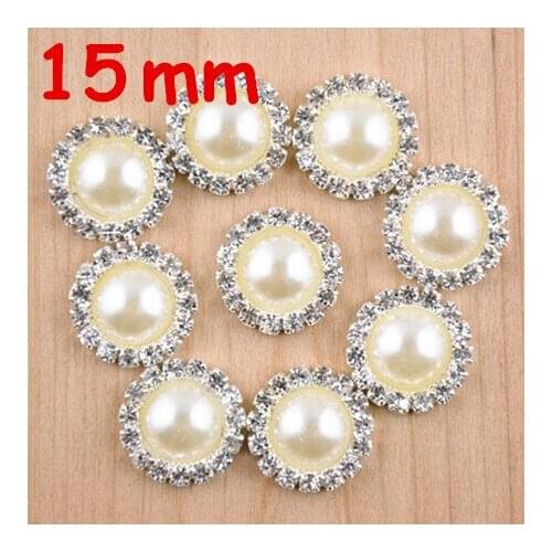 Wholesale 60pcs/lot 15mm Flat Back Round Rhinestone Peal Button For Hair Flower headband accessories free shipping PJ02