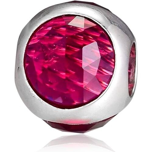 Wholesale Sterling Silver 925 Jewelry Charm Cerise Crystal Radiant Droplet Beads Charms Fits DIY Bracelet Making Accessories