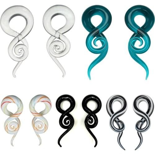 PAIR Glass Ear Spiral Taper Ear Weight Hanger Glass Twist Earring Gauges Stretching Expander Piercing Body Jewelry