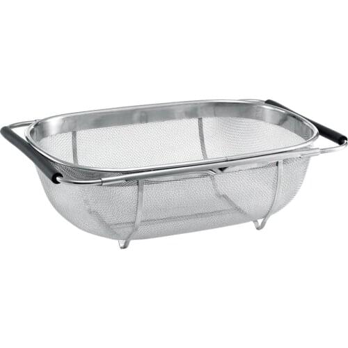 Retractable Over The Sink Perforated Water Draining Colander Strainer for Washing Rinsing Fruits Vegetables