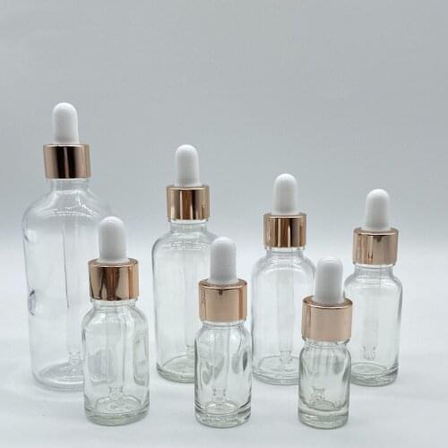 20X 5/10/15/20/30/50/100ml Refillable Rose Gold Cap Essential Oils Serum Aromather Container Eye Dropper Tincture Glass Bottles