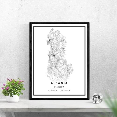 Prints Albania Country City Map Poster Modern Canvas Painting Wall Art For Living Room Home Decor