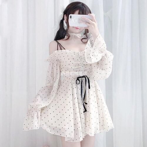 Sexy sweet lolita dress love wave point one-word collar princess sleeve victorian dress kawaii girl gothic lolita op loli cos