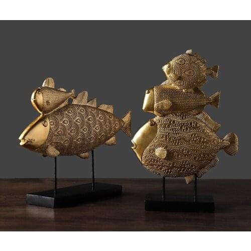 RESIN EUROPEAN STATUE CRAFTS DOUBLE GOLDFISH HOME DECORATION WINE CABINET HOTEL BEDROOM LIVING ROOM SCULPTURE ACCESSORIES