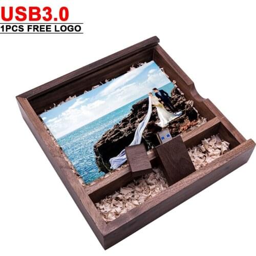 USB3.0 Flash Drive Wooden Photo Album Wood Usb3.0 Box USB Disk Pendrive 8GB 16GB 32GB 64GB Wedding Studio Gift Stick Free Logo