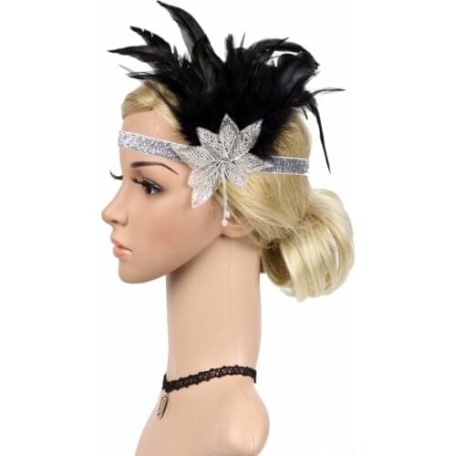 Vintage 20s Feather Headband Wedding Headpiece Great Gatsby Flapper Fancy Women Headwear Elastic Feather Sequined Hairbands