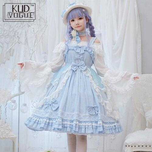 Princess Tea Party Sweet Lolita Dress Vintage Falbala Lace Bowknot High Waist Victorian Dress Kawaii Girl Gothic Lolita Jsk Cos