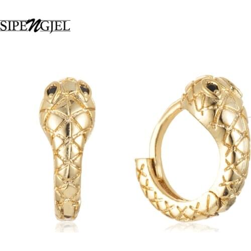 SIPENGJEL Gold Color Small Snake Hoop Earrings For Women Black Zircon Personality Earrings Jewelry 2021 Trends Wholesale