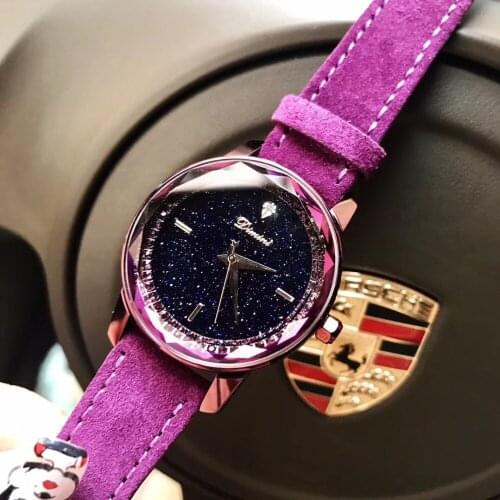Women Luxury Tempting Purple Fur Watches Multi Cutted Crystal Star Wristwatch Waterproof Quartz Watch Vogue Girl Students Montre