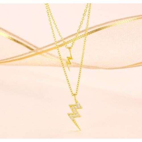 2021 Korean Fashion Trendy Geometric Flash Pave Cubic Zirconia Stones Pendant Necklaces For Women Cute Mini Double Layers Golden