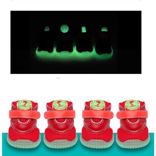 4pcs Cute Snow Luminous Footwear Night Light Big Dog Shoes Winter Fur Warm Large Dog Boot Red Blue Brown Adjustable