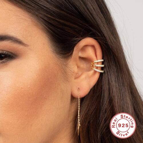 925 Sterling Silver Hiphop Punk CZ Clip on Earring for Women Cute Earcuff Ear Cuff Earrings No Pierced Elegant Fine Earrings