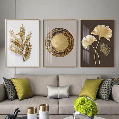 Abstract Ginkgo Wall Art Golden Leaf Poster Prints Picture Canvas Painting Contemporary Style Living Room Decoretion