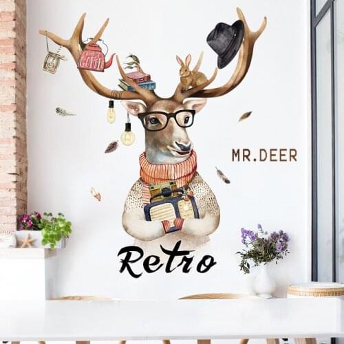 Art Animals Deer Wall Sticker for Kids Room Living Room Bedroom Wall Decoration Mural Art Decals Self-adhesive Wallpaper Decor
