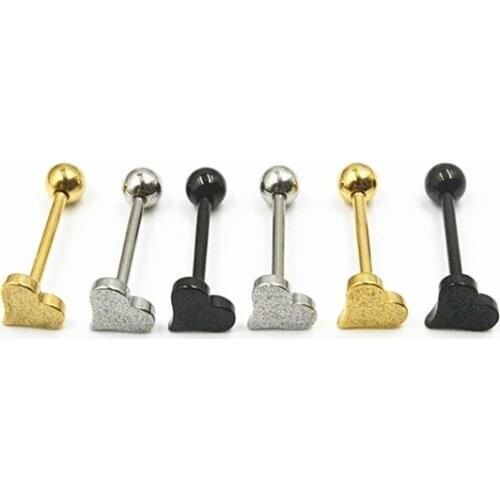 Free Shipping 50pcs Body Jewelry Tongue/ Nipple Shield Ring Barbells Straight Bar 14G Glitter Heart Body Piercing Jewelry