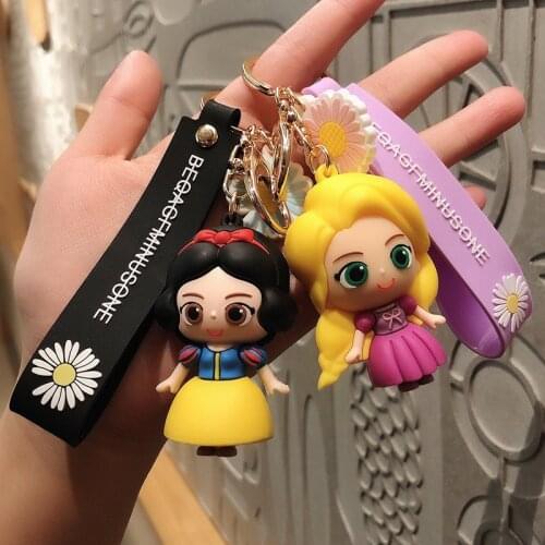 Disney Snow White,The Little Mermaid,Rapunzel Cartoon Anime Figure Princess Keychain Personality Creative Bag Pendant Keyring