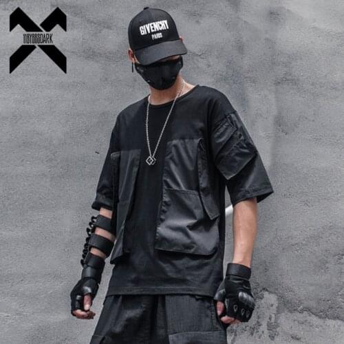 Hip Hop Dark Functional Harajuku T-Shirt Men 2021 Summer Pocket Patchwork Streetwear Tshirts Cotton Tops Tees WB209