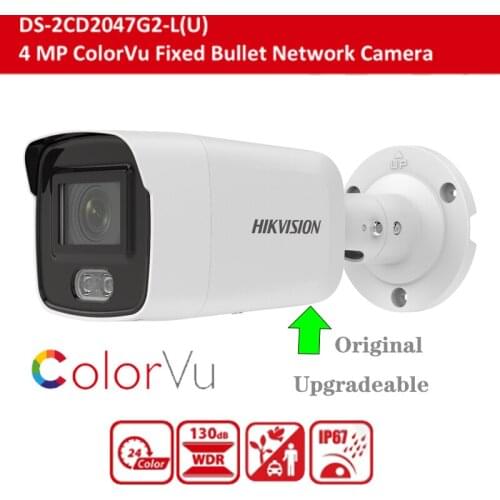 Hikvision IP Camera DS-2CD2047G2-LU 4MP POE Surveillance CCTV Bullet Built-in Microphone H.265+ Water Proof 24Hours Colorful