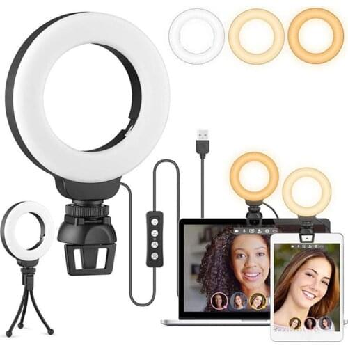 Selfie Ring Lights For Laptop Computer Desktop Youtube Ring Lamp Video Conference Lighting Kit With Tripod Phone Holder Clip On