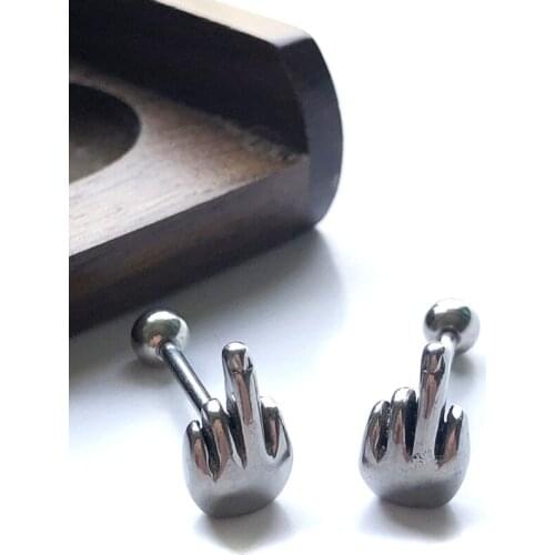 1Pcs Surgical Steel Middle Finger Gesture Tongue Barbell Stud Piercing Rings Body Jewelry Punk