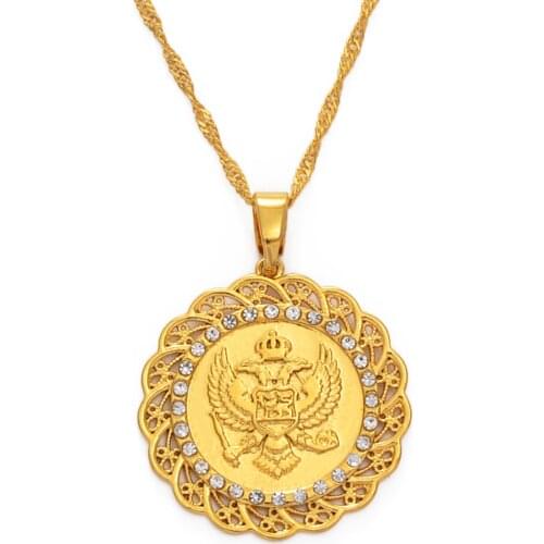 Anniyo Round Montenegro Eagle Pendant Neckalces Gold Color/Silver Color Charms Coin Crna Gora Jewelry #233106