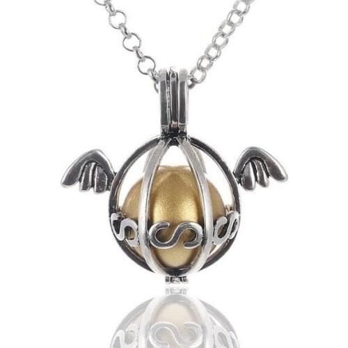 Angel Wings DIY Openable Locket with 16mm Jingle Music Ball Women`s Pregnancy Fashion Necklace
