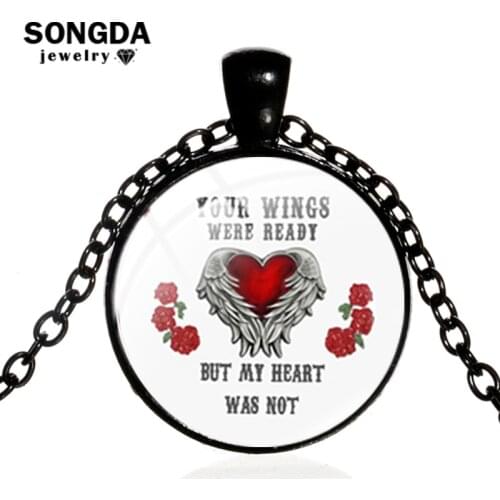 SONGDA Rose Wings My Mind Still Talks To You Pendants Necklace Vintage Glass Dome Pendant Choker Accessories for Women Men Gift