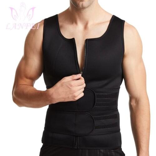 LANFEI Slimming Sauna Sweat Vest Mens Hot Neoprene with Zipper Waist Trainer Corset Gym Tank Top Weighted Compression Shirt Tops