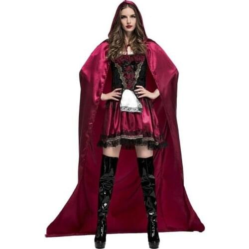 Sweet Little Red Riding Hood Halloween Costume Masquerade Carnival Fancy Outfit Cosplay Little Red Cap Dress with Cloak