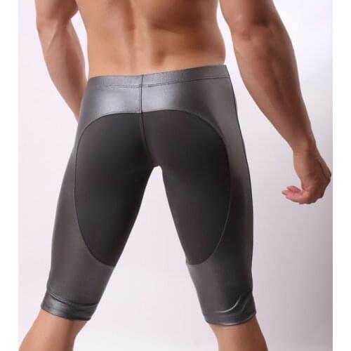 Mens Fitness Elastic Faux Imitation Leather Pants Bicycle Pants Sweatpants Trainning & Exercise Shorts
