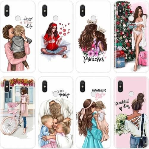 Brown Hair Baby Mom Girl Queen Soft Silicone TPU Phone Case For xiaomi 4 4S 5 5C 5S 5S PLUS 6 6X 8 Pro 8lite 8 9 SE MAX 2 3 3Pro