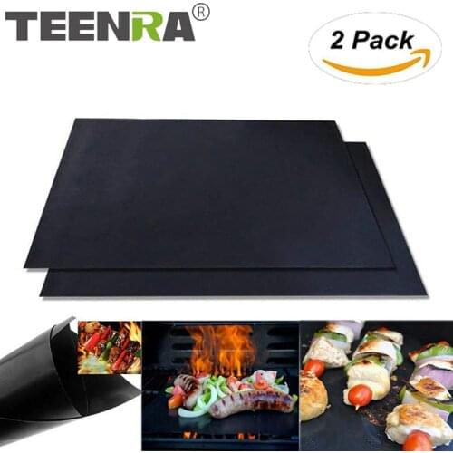 TEENRA Dropshipping 2Pcs/set Non-stick BBQ Grill Mat Set Baking Sheet Reusable Copper BBQ Grill mat Pad Heat-resistant