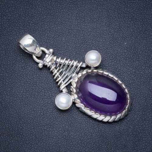 Natural Amethyst and River Pearl Handmade Unique 925 Sterling Silver Pendant 1.75" A0262