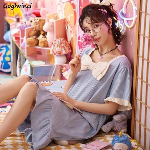 Nightgowns Womens Sweet Ruched S-3XL Short Sleeve Loose Cozy Leisure Girls Cute Korean Style Students Sleepwear Home Clothing