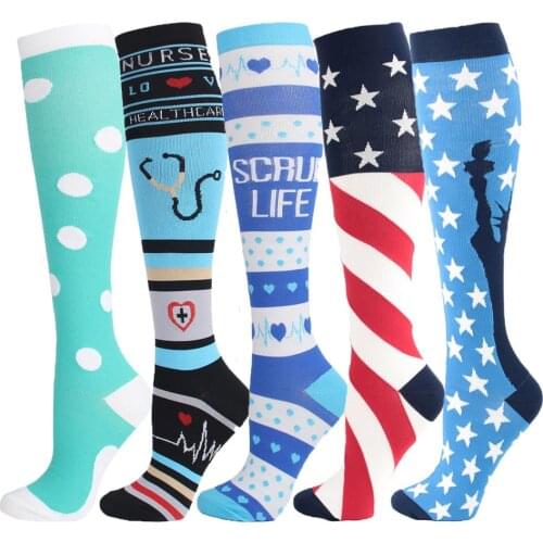 2021 New Novel Compression Socks Men Women Funny Nylon Socks Dot Star Flame Nursing Compression Socks Original Christmas Gift