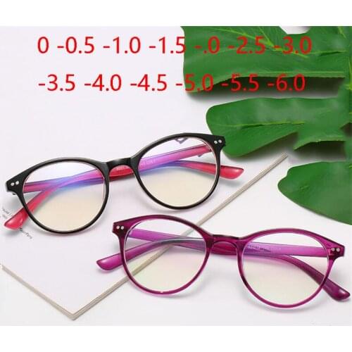 0 -0.5 -0.75 -1.0 To -6.0 Round Finished Myopia Glasses Women Men Short-sight Eyewear Student Prescription Eyeglasses
