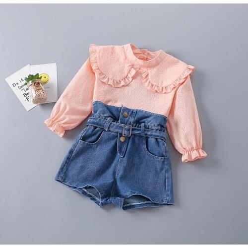 2-7 Years High Quality Spring Girl Clothing Set 2021 New Fashion Casual Cute Shirt + short Jeans Kid Children Girls Clothing