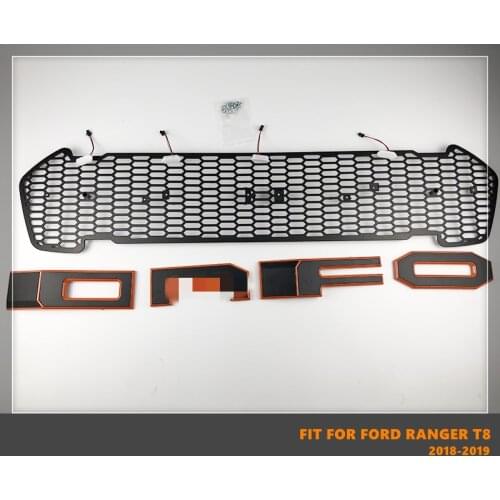Good Quality ABS Front Middle Grill Racing Grills With LED Lights Fit For Ford Ranger T8 2018-2019