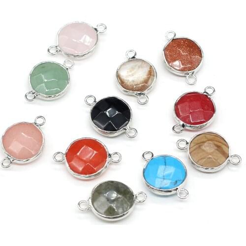 Natural Stone Pendant Links Round Crystal Agates Turquoises Amethysts Stone Charms Connectors for Jewelry Making Women Necklace